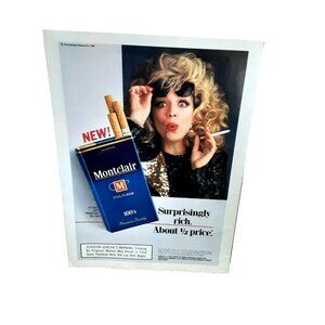 1991 Montclair Cigarettes Vintage Print Ad Surprised Woman Retro Style